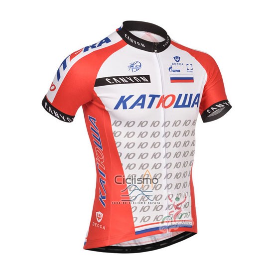 Katusha Ropa Ciclismo Culotte Corto 2014 Mangas Cortas Blanco y Rojo